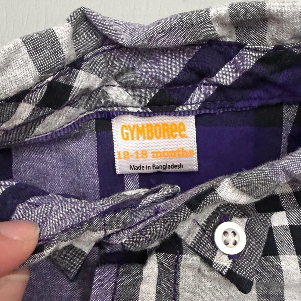 Gymboree Purple and White Plaid Button Down Shirt